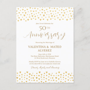 50ste trouwdag gouden hart confetti uitnodiging briefkaart