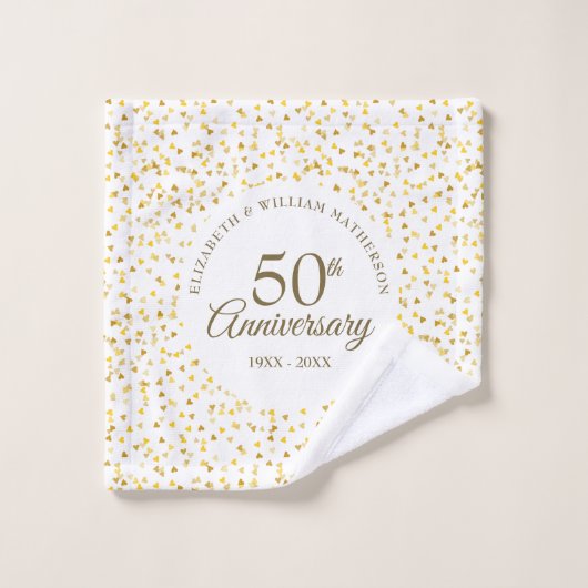 50ste trouwdag Gouden Liefdesharten Bad Handdoek (Wasdoekje)