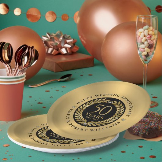 50ste trouwdag met goudlaurel papieren bordje (Multi)