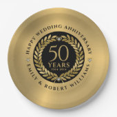 50ste trouwdag met goudlaurel papieren bordje (Voorkant)