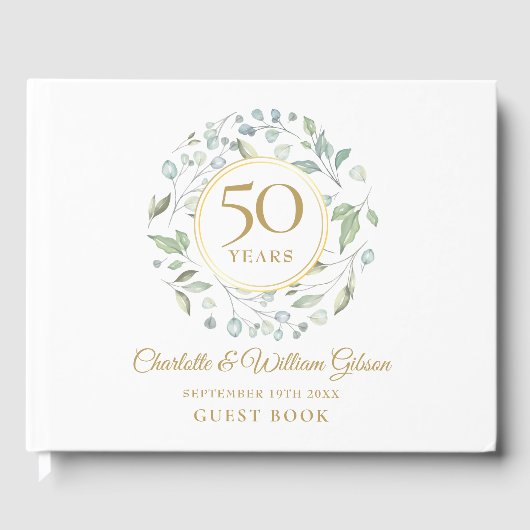 50ste Trouwfeest Gouden Jubileum Groene Guirlande Gastenboek (Voorkant)