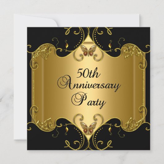 50ste trouwjubileum Goud Zwart Vlinder Kaart (Voorkant)