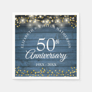 50ste trouwjubileum Gouden Harten Blauwe Rustieke Servet
