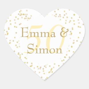 50ste trouwjubileum gouden stof confetti hart sticker