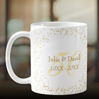 50ste trouwjubileum gouden stof confetti koffiemok