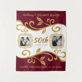 50ste trouwjubileum Voeg uw foto's toe Rood Goud Wandkleed