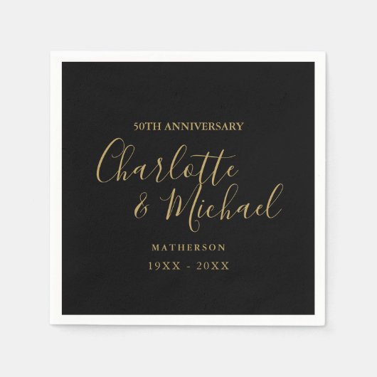 50ste trouwjubileum Zwart Gouden Handtekening Servet (Voorkant)