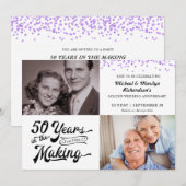 50ste verjaardag 2 foto's paarse confetti kaart (Voorkant / Achterkant)