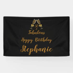 50ste verjaardag 50 en Fabulous Zwart   Nepgoud Spandoek