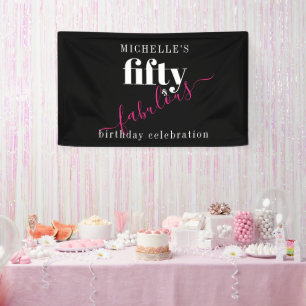 50ste verjaardag 50 & Fabulous Zwart & Roze Script Spandoek