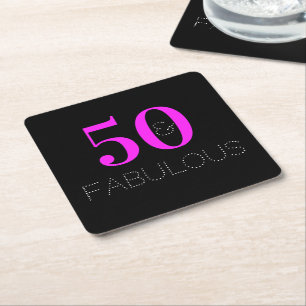 50ste verjaardag 50 fantastisch Neon Roze Zwart Fe Vierkante Kartonnen Onderzetter