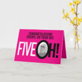 50ste verjaardag 5e OH! foto roze retro Kaart (Gele Bloem)