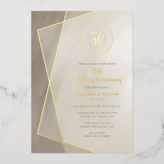 50ste verjaardag antiek grijs met goud folie uitnodiging (Voorkant)