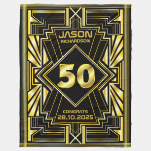 50ste verjaardag Art Deco Gold Black Grote Gatsby Fleece Deken