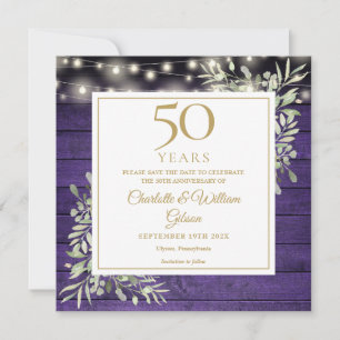 50ste verjaardag Bloem Paarse Houten Lichtjes Vier Save The Date