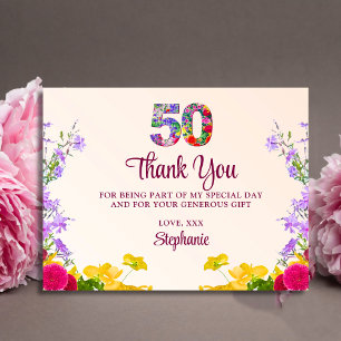 50ste verjaardag Bloemen bedankt 50 jaar feest Briefkaart