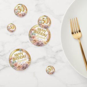 50ste verjaardag - Bloemen en Goud Confetti