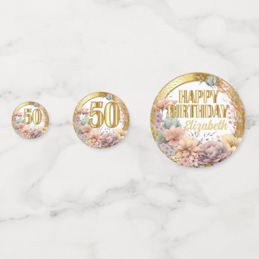 50ste verjaardag - Bloemen en Goud Confetti (Achterkanten)