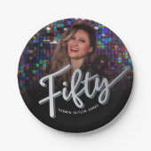 50ste verjaardag custom foto script zilver papieren bordje (Voorkant)