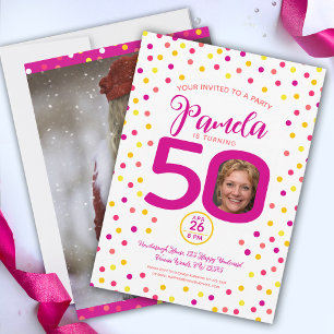 50ste verjaardag custom foto's roze gele confetti kaart