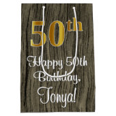 50ste verjaardag: Elegant Faux Gold Look #, Faux W Medium Cadeauzakje (Achterkant)