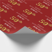 50ste verjaardag: Elegant, rood, Faux Gold look Cadeaupapier (Hoek)