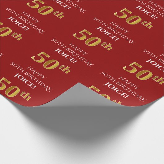 50ste verjaardag: Elegant, rood, Faux Gold look Cadeaupapier (Hoek)