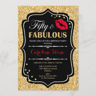 50ste verjaardag - Fifty Fabulous Goud Zwart Rood Kaart