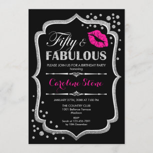 50ste verjaardag - Fifty Fabulous Zwart Roze Zilve Kaart