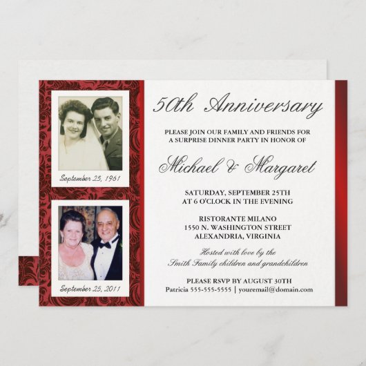 50ste verjaardag - Foto uitnodigingen - Toen en Nu (Voorkant / Achterkant)