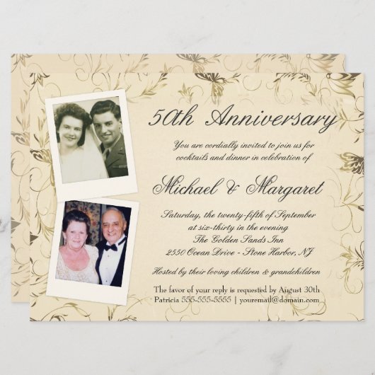 50ste verjaardag - Foto uitnodigingen - Toen en Nu (Voorkant / Achterkant)