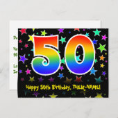 50ste verjaardag: Fun Stars Pattern, Rainbow 50, N Briefkaart (Voorkant / Achterkant)