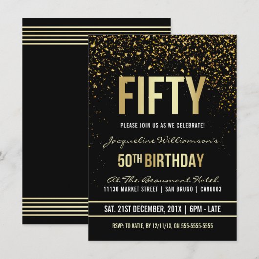 50ste verjaardag | Glinsterende gouden Confetti Kaart (Voorkant / Achterkant)
