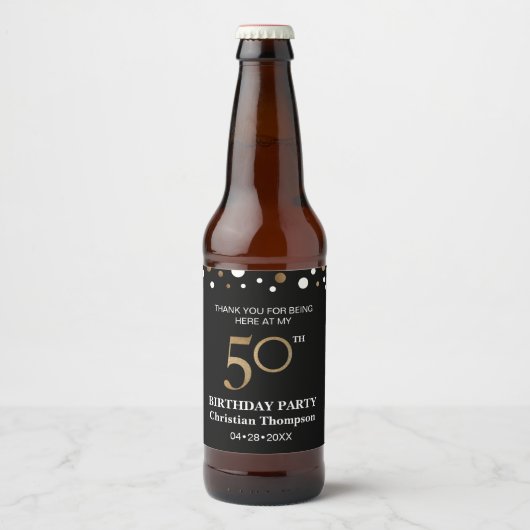 50ste verjaardag, goud en zwart thema, dank je bier etiket (Voorkant)