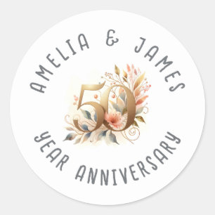 50ste verjaardag Gouden Bruiloft Bloem Ronde Sticker