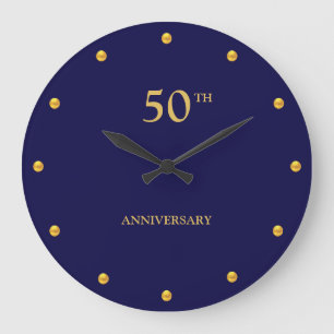 50ste verjaardag & gouden stippen op marineblauw grote klok