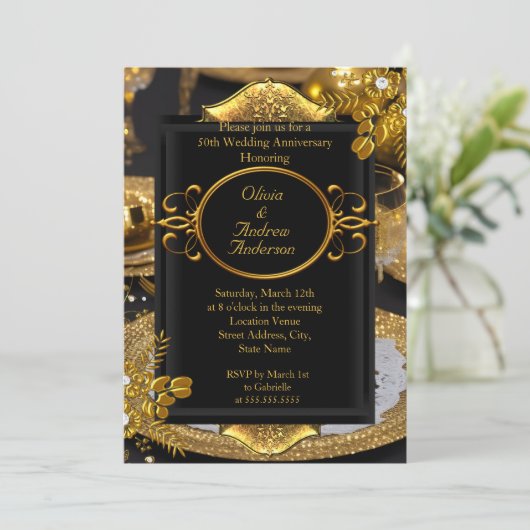 50ste verjaardag Gouden Zwarte Diamanten Dinner Pa Kaart (Staand voorkant)