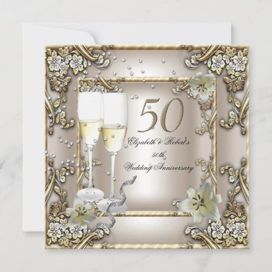 50ste verjaardag Huwelijk Crème Gouden Lelie Kaart (Voorkant)