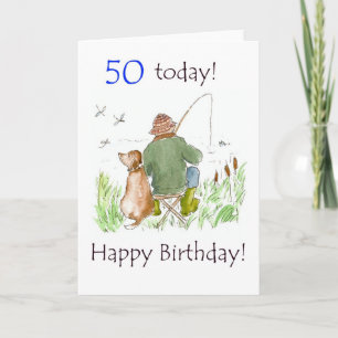 50ste verjaardag Kaart - Man Gevist met hond