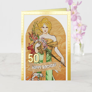 50ste verjaardag Kaart, Spring Goddess, kunst Folie Wenskaart