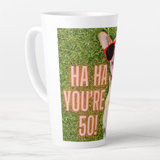 50ste verjaardag lachen   latte mok (Linkerhoek)