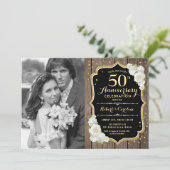 50ste verjaardag met foto - rustiek hout kaart (Staand voorkant)