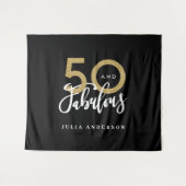 50ste verjaardag modern zwart en goud stijlvol beh wandkleed (Voorkant (horizontaal))