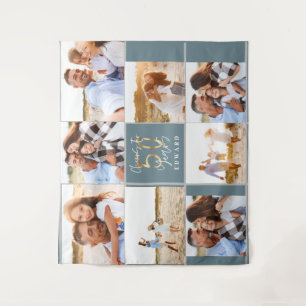 50ste verjaardag moderne zwart en goud foto collag wandkleed