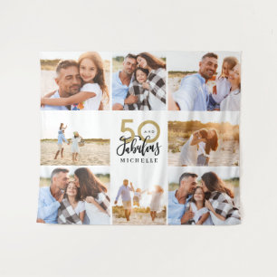 50ste verjaardag moderne zwarte en gouden fotocoll wandkleed