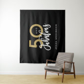 50ste verjaardag moderne zwarte en gouden stijlvol wandkleed (In situ)