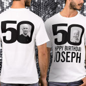 50ste verjaardag mono nu en dan foto naam t-shirt