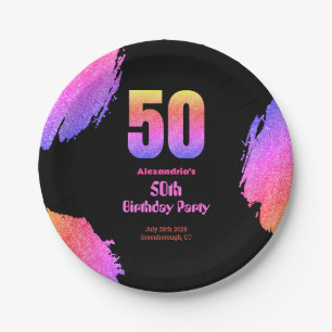 50ste verjaardag Neon Pink Glitter Party Papieren Bordje