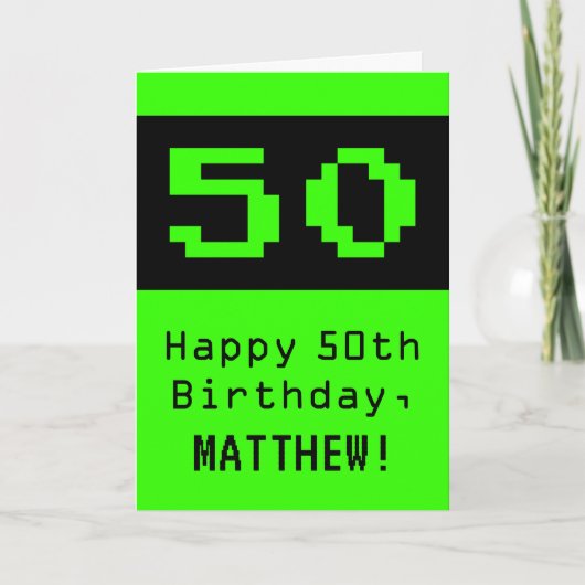 50ste verjaardag: Nerdy / Geeky stijl "50" en naam Kaart (Voorkant)