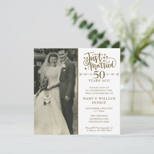 50ste verjaardag Net getrouwd Trouwfoto vierkant Kaart (Staand voorkant)